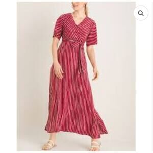 Chico's Kimono Maxi Dress Women 1 US 8 Red White Striped Pockets July Fourth